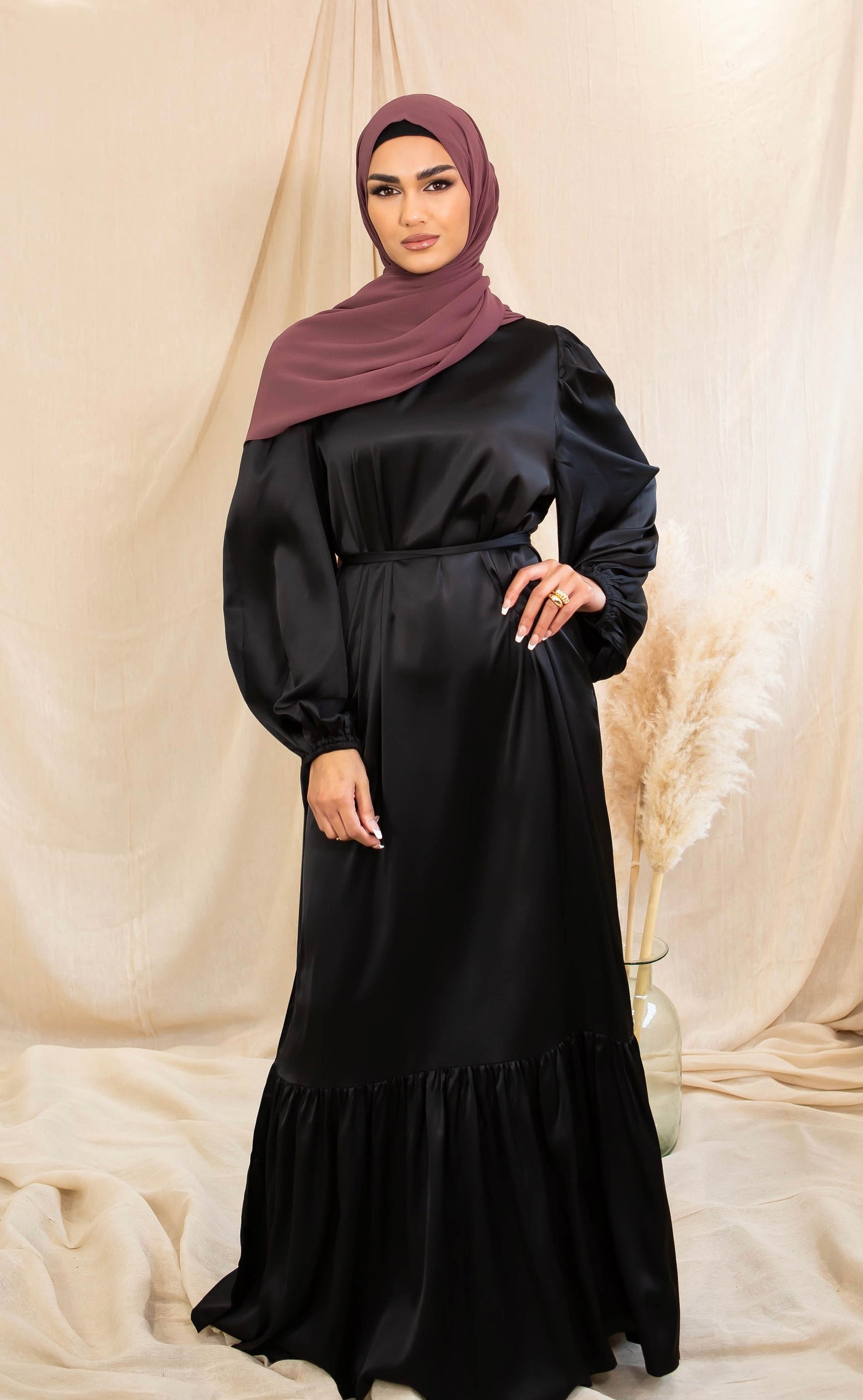 Satin Smock Abaya - Black