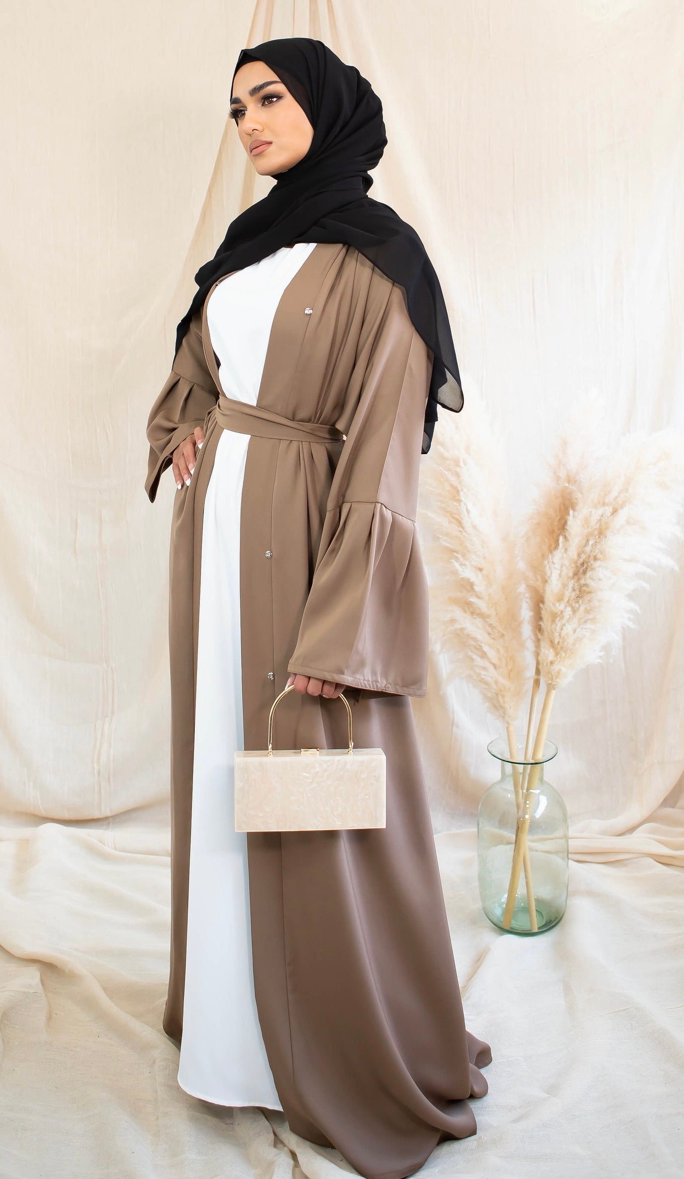 Balloon Sleeve Abaya Almond