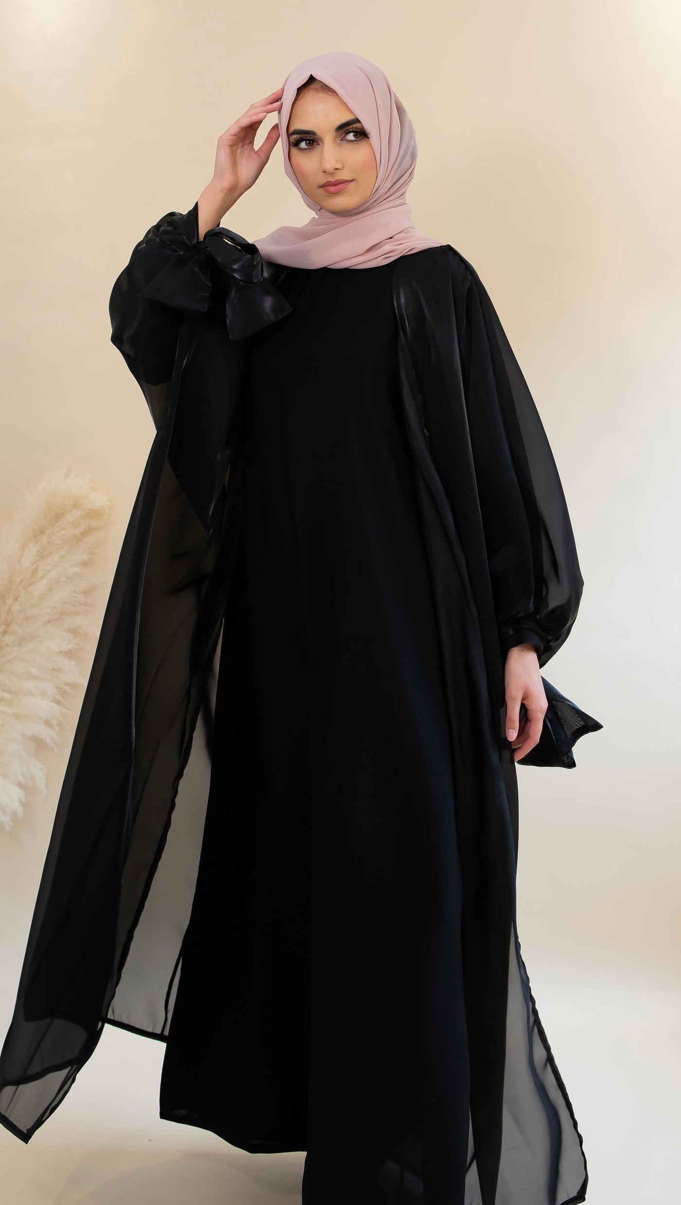 Aaliya Collections Organza Tie Abaya - Black