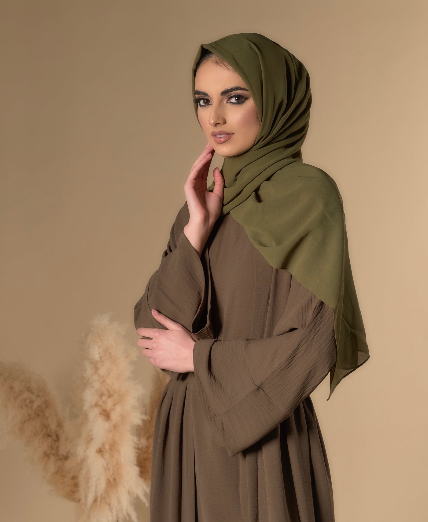 three piece khaki abaya set