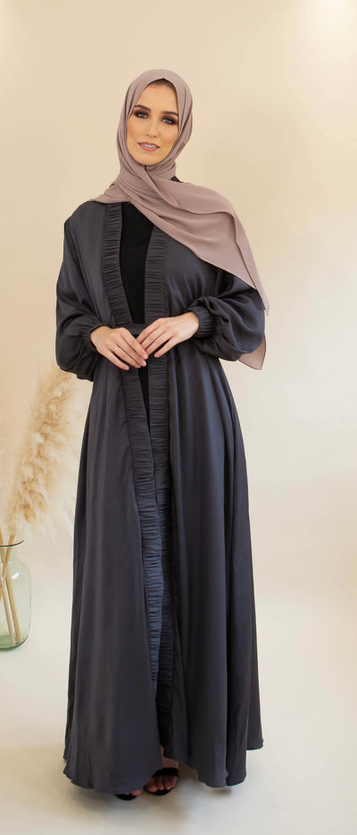 Aaliya Collections Ruffle Border Abaya - Grey