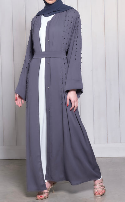 aida abaya grey abaya with embellishments