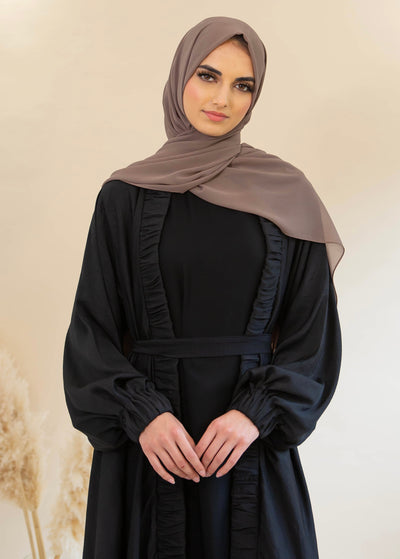 Aaliya Collections Ruffle Border Abaya - Black