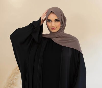 Aaliya Collections Satin Ruffle Sleeve Open Abaya - Black