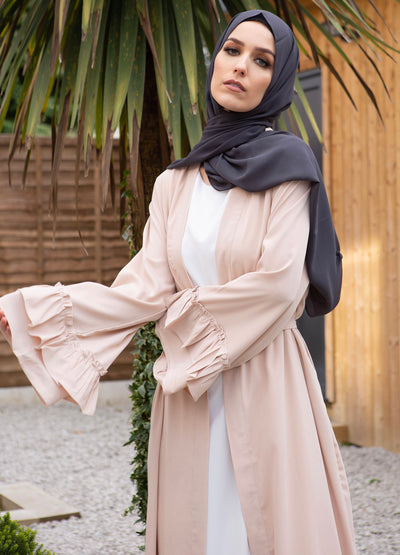 AALIYA COLLECTIONS Frill Open Abaya - Nude