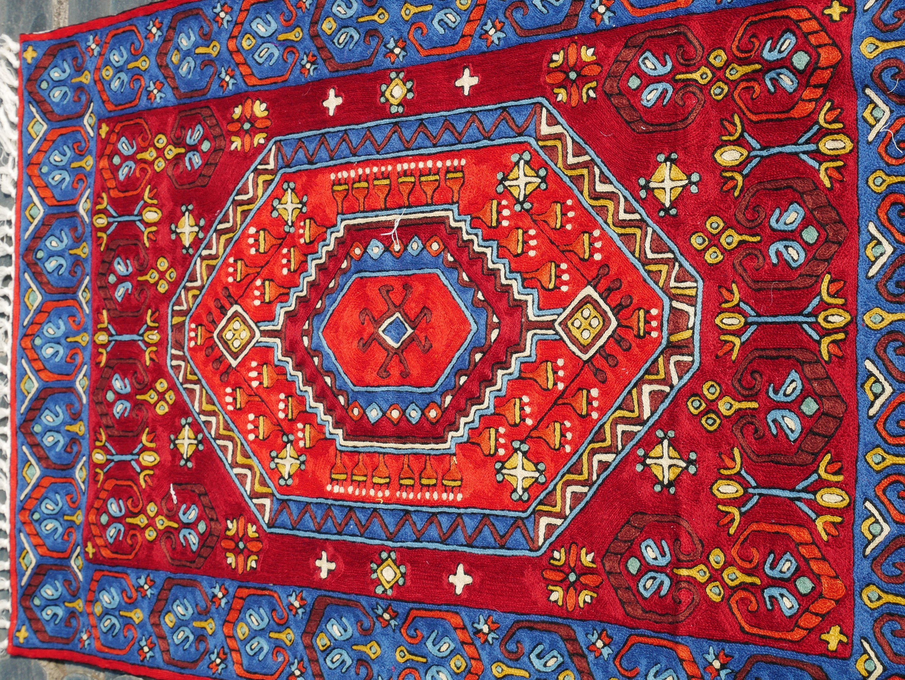 Kashmiri embroidery rug | handmade wool rug 3x5 multicolor | persian embroidery rug | runner rug or oriental wall decor