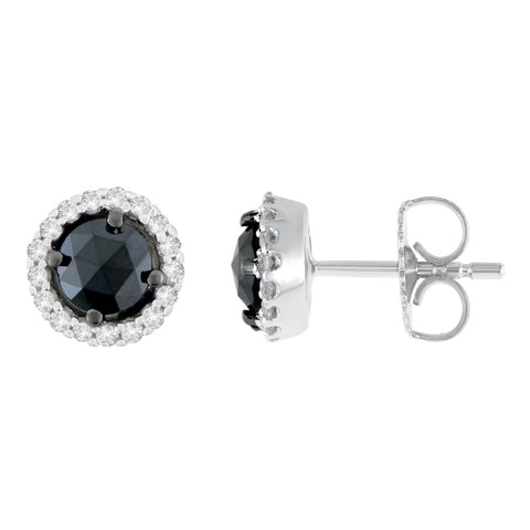 14K White Gold 1 CTTW Round and Rose-Cut Black Diamond Stud Earrings (H-I, I2-I3)