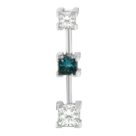 14K White Gold 0.90ct. TDW Treated Blue and White Princess-cut Diamond Pedant (H-I,SI2-I1)