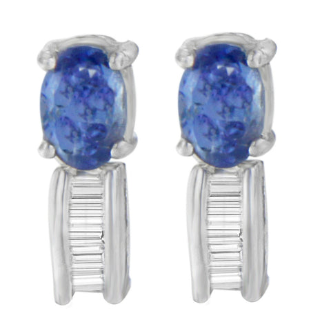 14K White Gold 1.16ct TDW Baguette-cut Diamonds and Tanzanite Earrings(G-H,SI2-I1)