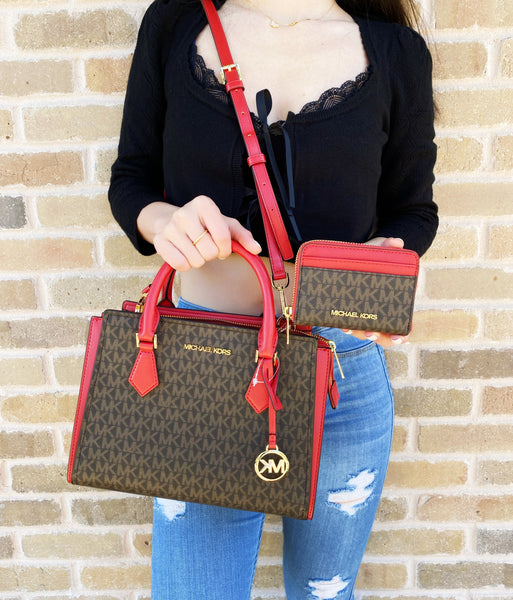 michael kors purse red and brown