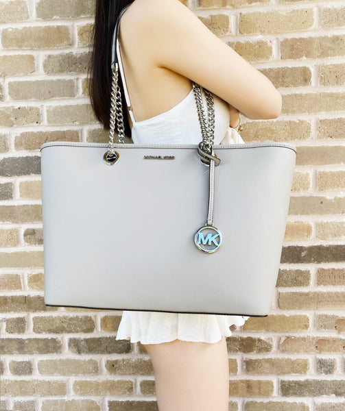 gray and white michael kors bag