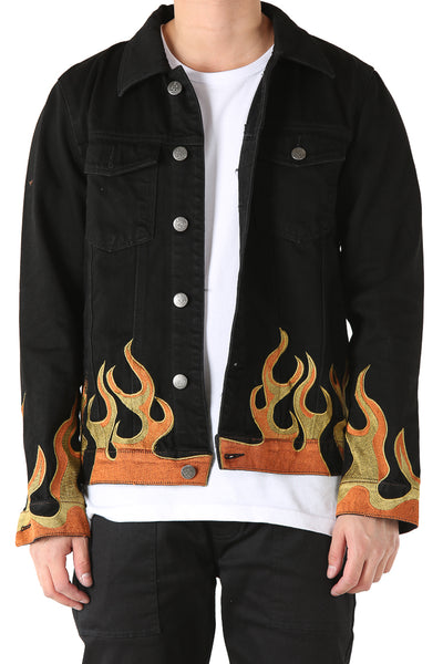 Embellish Flame Denim Jacket Black 