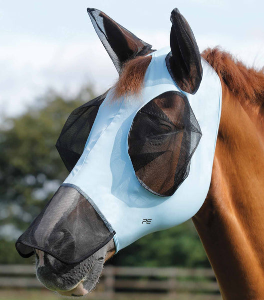 Horse Comfort Tech Lycra Fliegenmaske Mesh mit Ohren Weiche Maskenhaube Anti-UV 