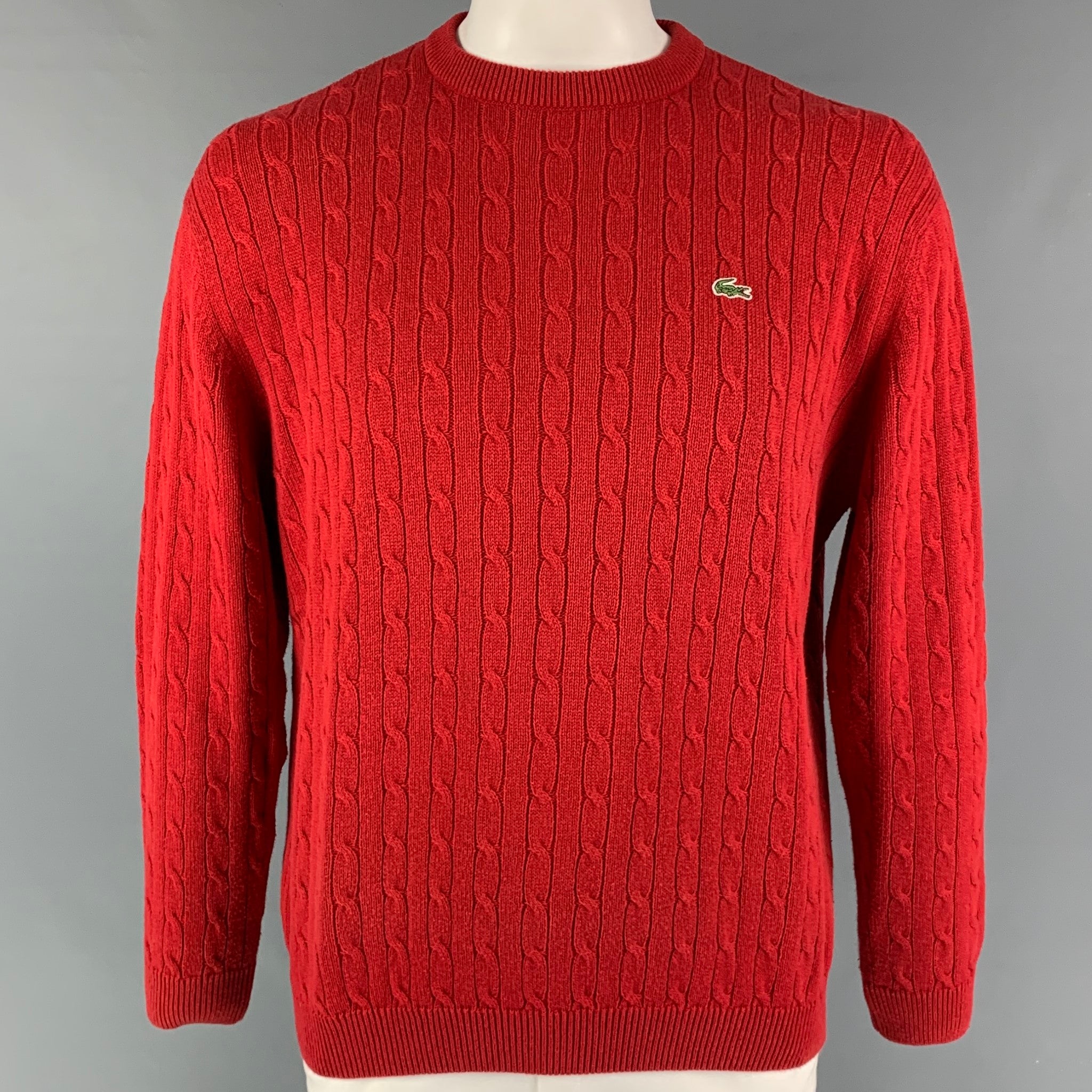 LACOSTE Size XL Red Knit Cotton Wool Crew-Neck Sweater – Designer Consignment