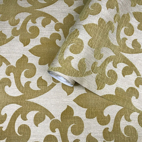 Flock Gold Damask Wallpaper USA Wallcoveringsmart roll