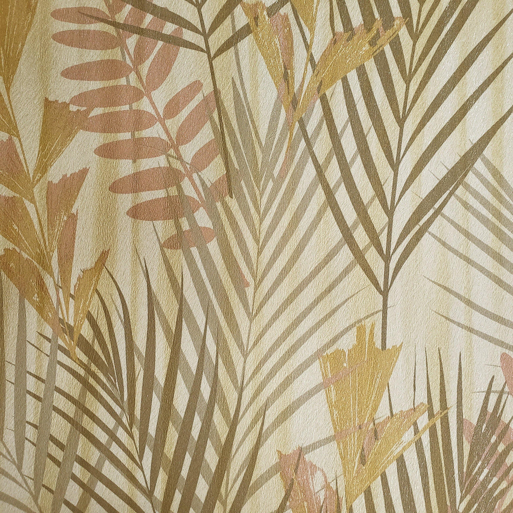 255005 Textured Wallpaper Gold Metallic Floral Tropical Palm Leaves Tr
