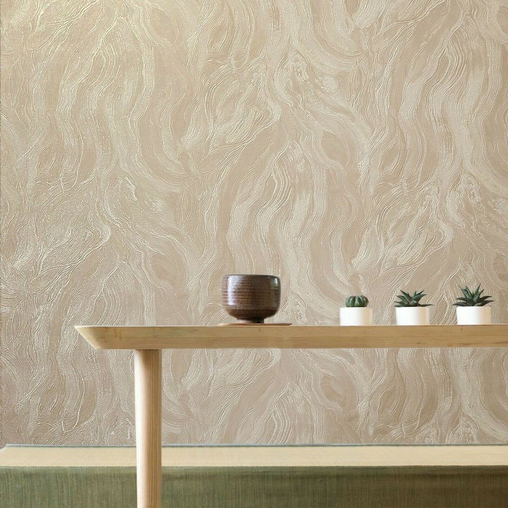 M25025 Rose Tan cream plain Wavy faux plaster Wallpaper – wallcoveringsmart