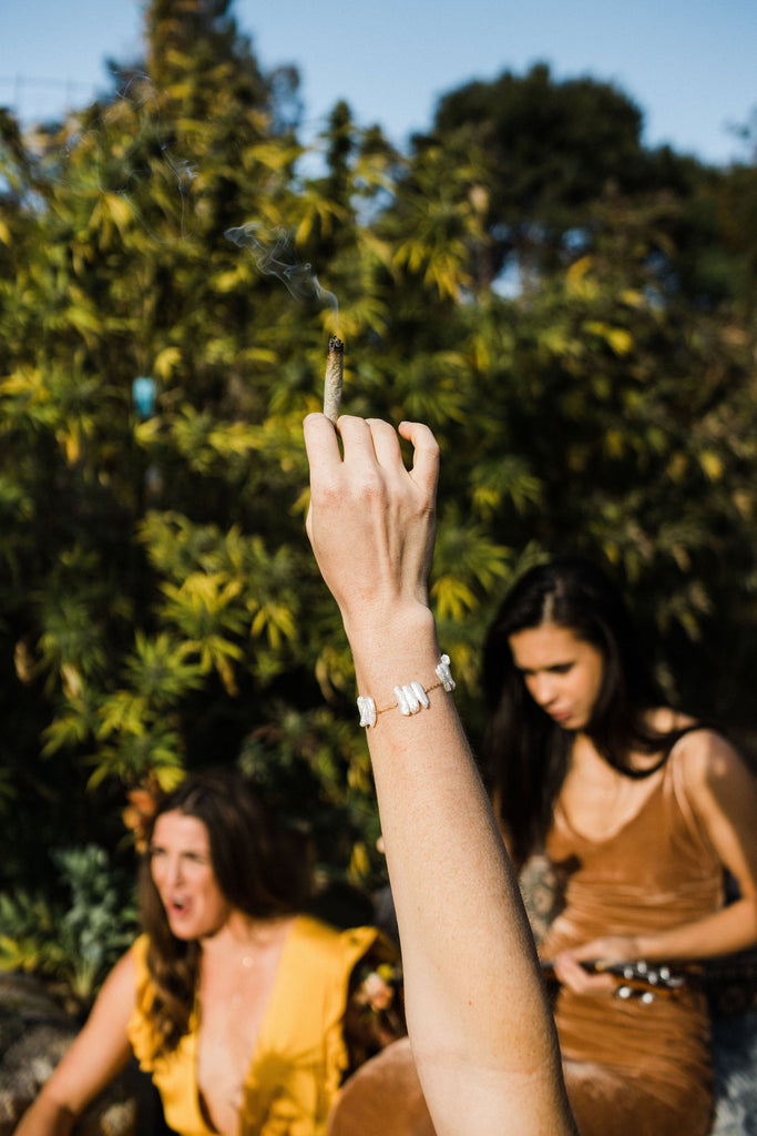 cannabis humboldt wedding sea tropical destination layering necklace stacks desert earrings bracelet elopement jewelry boho accessories chic simple gold handmade custom usa made tree myriah pearls diamonds moonstone refined adventurous love story souls