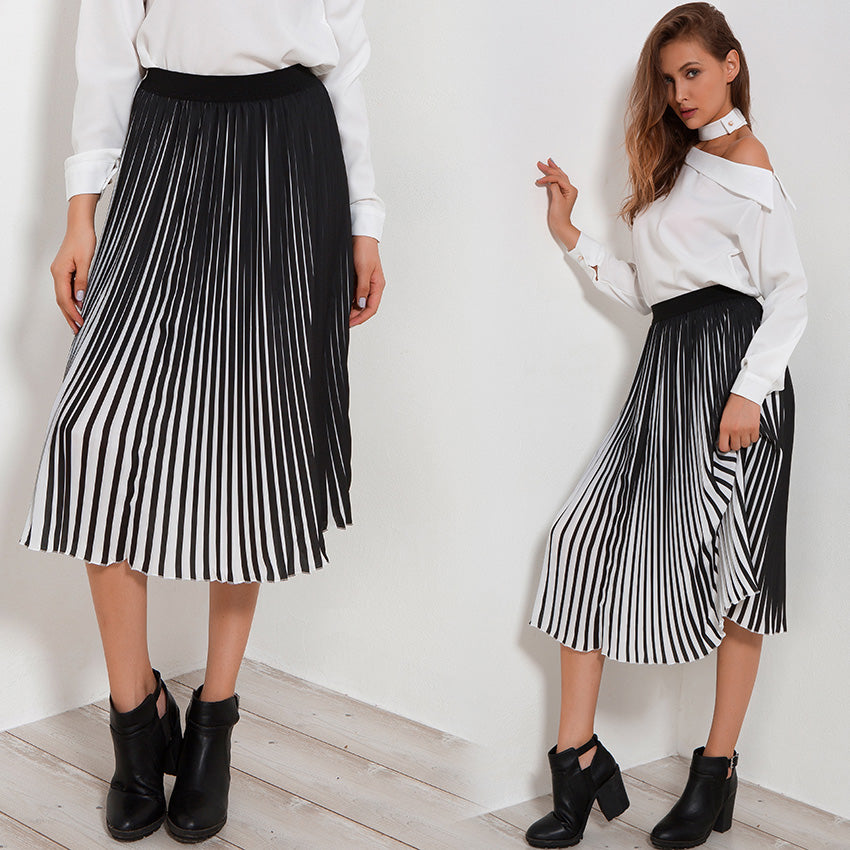 black and white pleated skirt