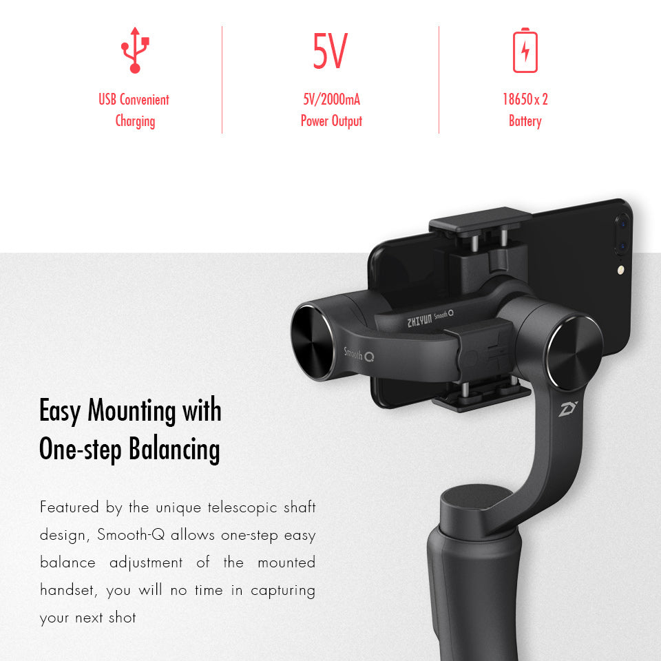 Zhiyun Smooth-Q 3-Axis Handheld Gimbal Stabilizer for Smartphone IPhone samsung
