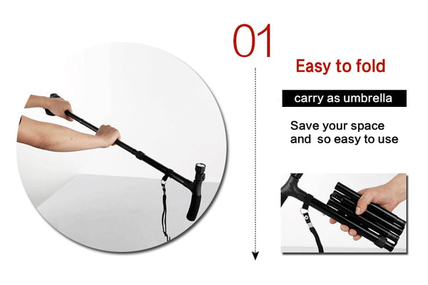 LED Light Old Man Folding Trekking Poles T-handle Man Hiking Poles Cane Walking Stick for Elderly Bastones Para