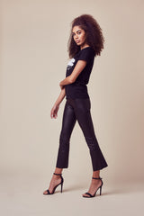 Black Crop Flare Leather Legging