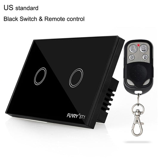 Funry ST1 2Gang US Standard Capacitive Touch Switch Remote Control luxury Glass Wall Switch Panel Light Switch 110-240V 433MHz