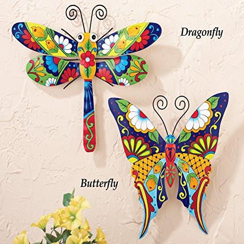 Colorful Metal Mexican Talavera Style Garden Wall Art Butterfly Zingydecor