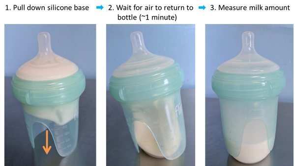 Flipsi Baby bottle measuring milk after feeding let air back in 