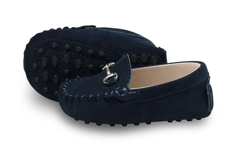 Baby navy suede loafers