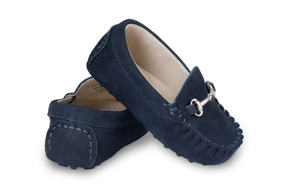 Baby navy suede loafers