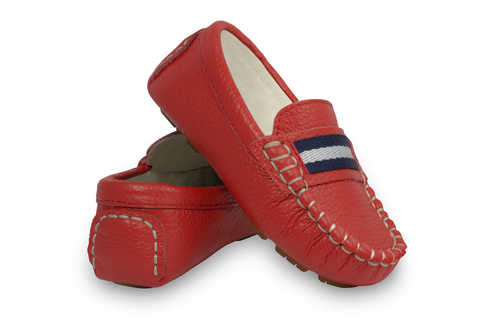 Boys red leather loafers - Style Sorento