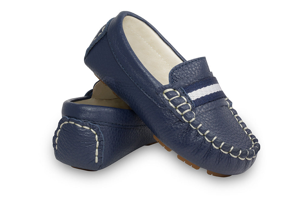 Boys navy leather loafers - Style Sorento