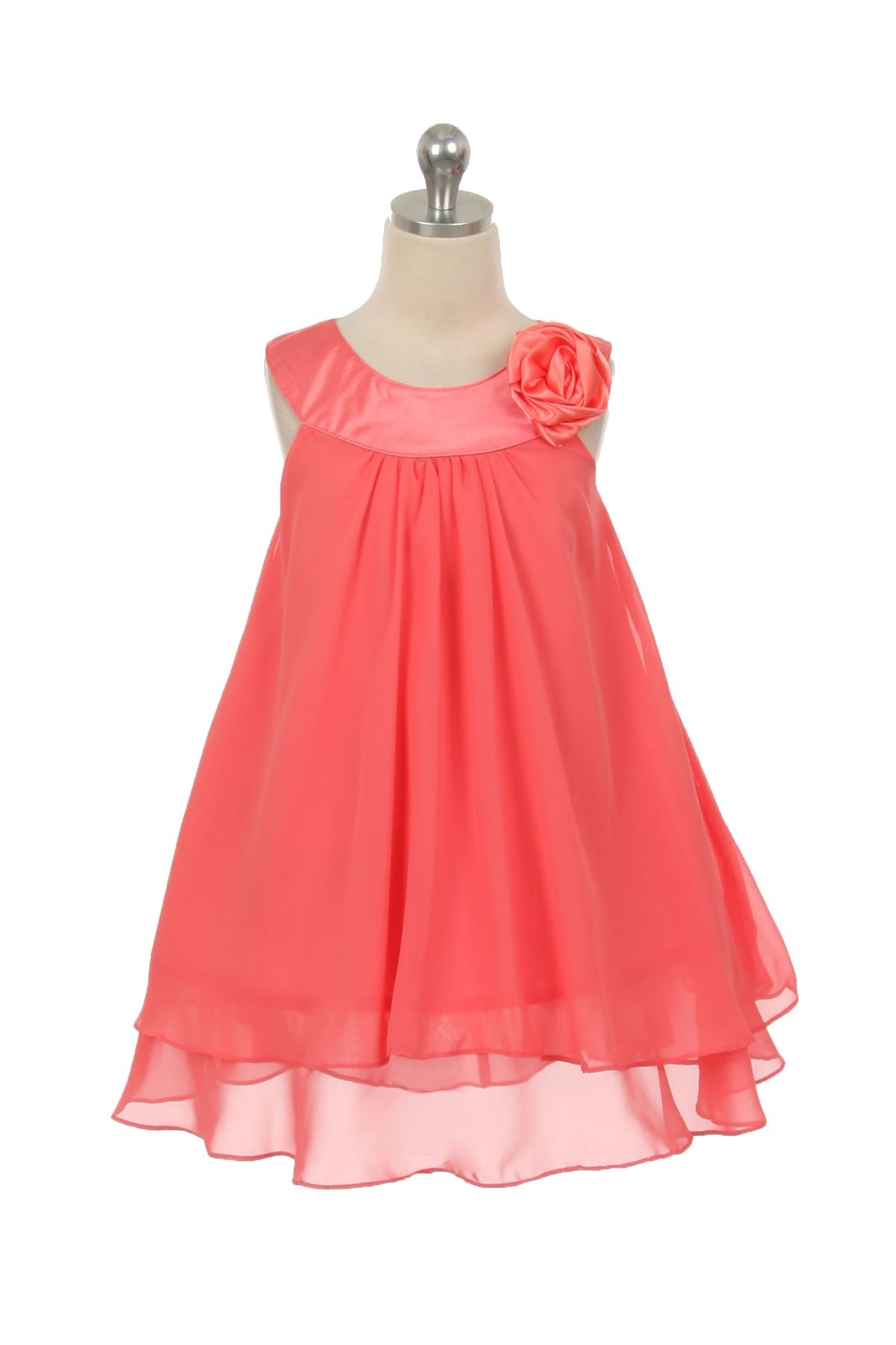 Dress - Chiffon Dress With Satin Neckline