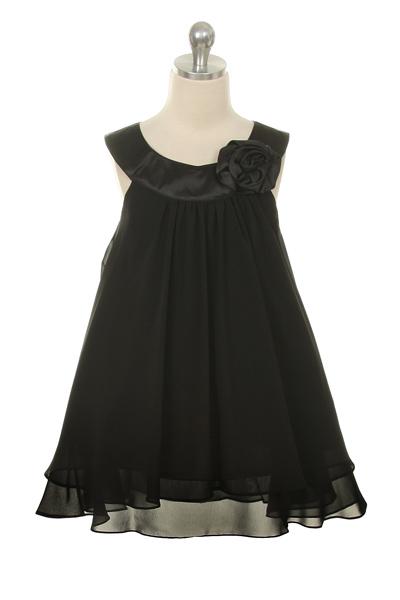 Dress - Chiffon Dress With Satin Neckline