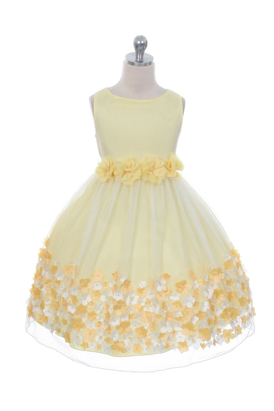 Dress - Mesh Dress W/ Taffeta 3D Flowers Girl Dress