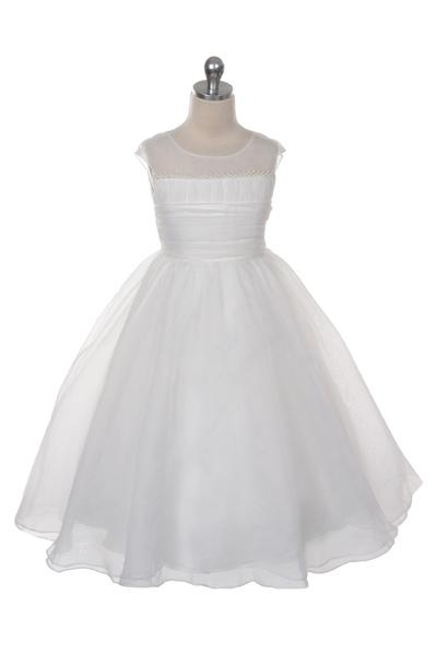 Dress - Pearl Trim Satin Organza Overlay Dress