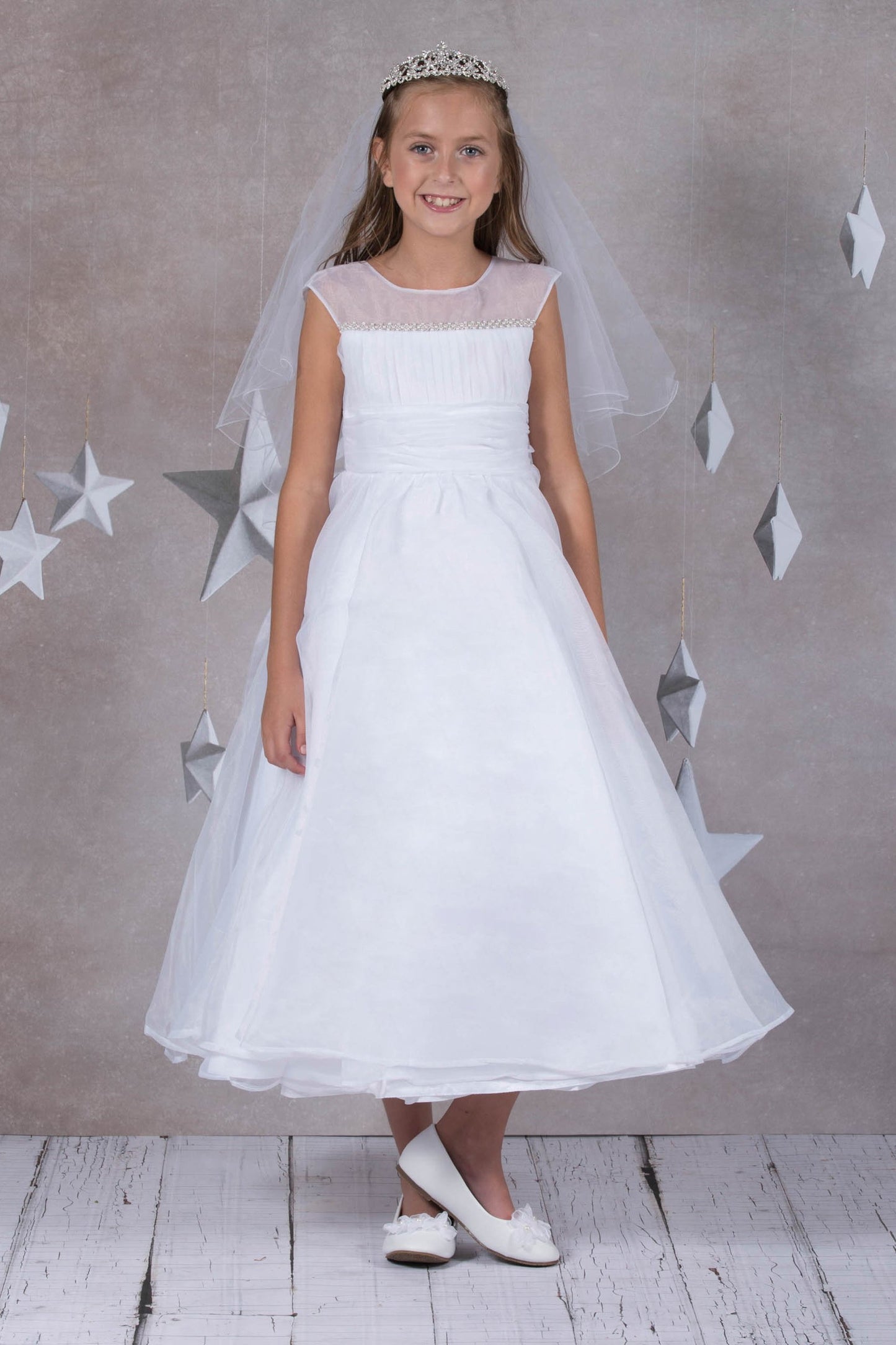 Dress - Pearl Trim Satin Organza Overlay Dress