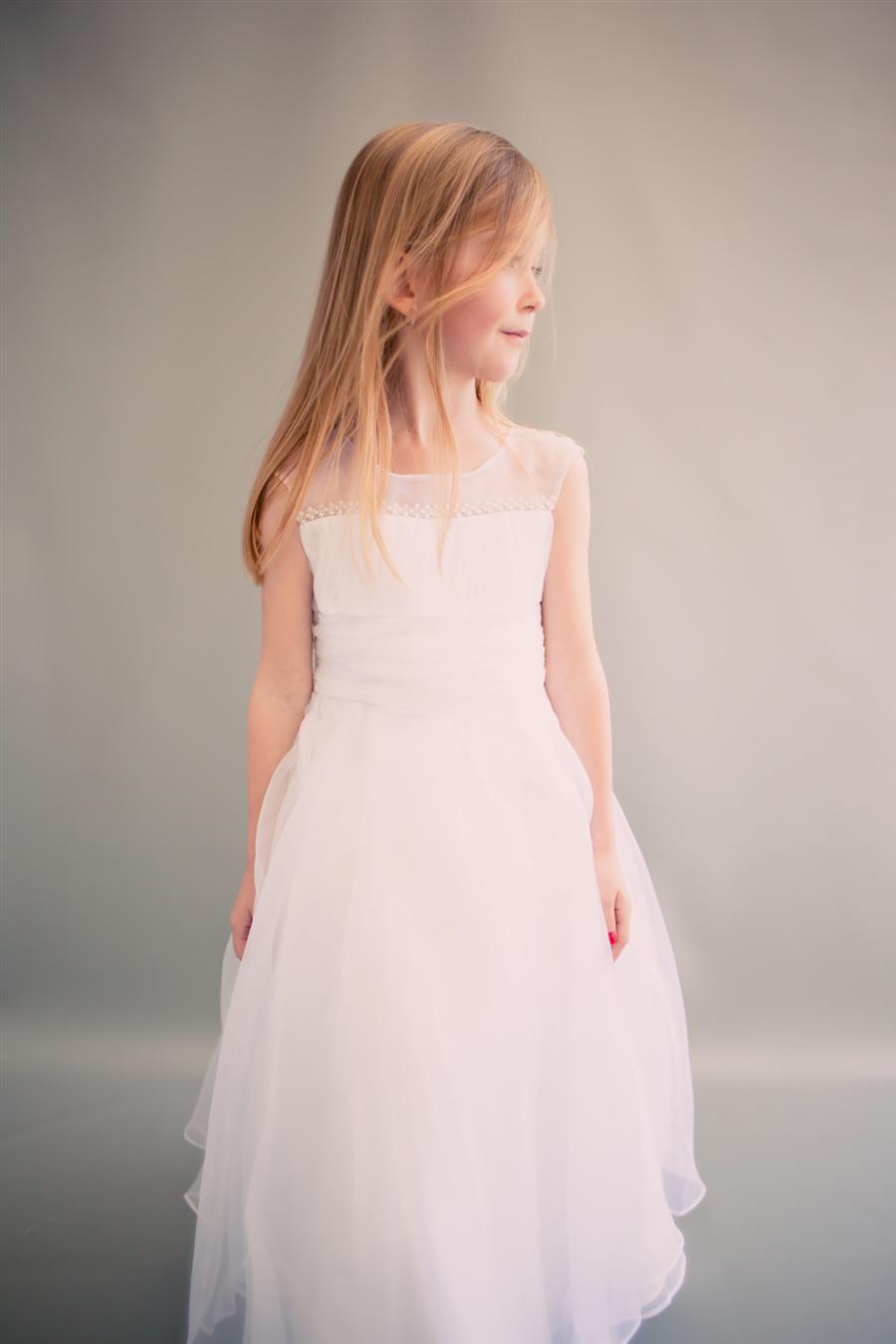 Dress - Pearl Trim Satin Organza Overlay Dress