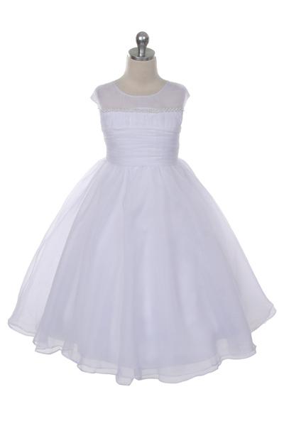 Dress - Pearl Trim Satin Organza Overlay Dress