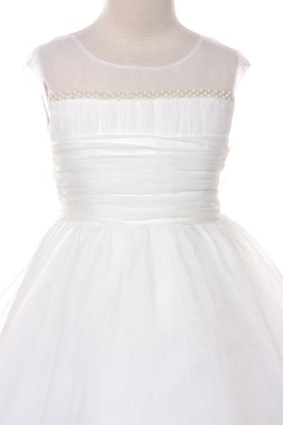 Dress - Pearl Trim Satin Organza Overlay Dress