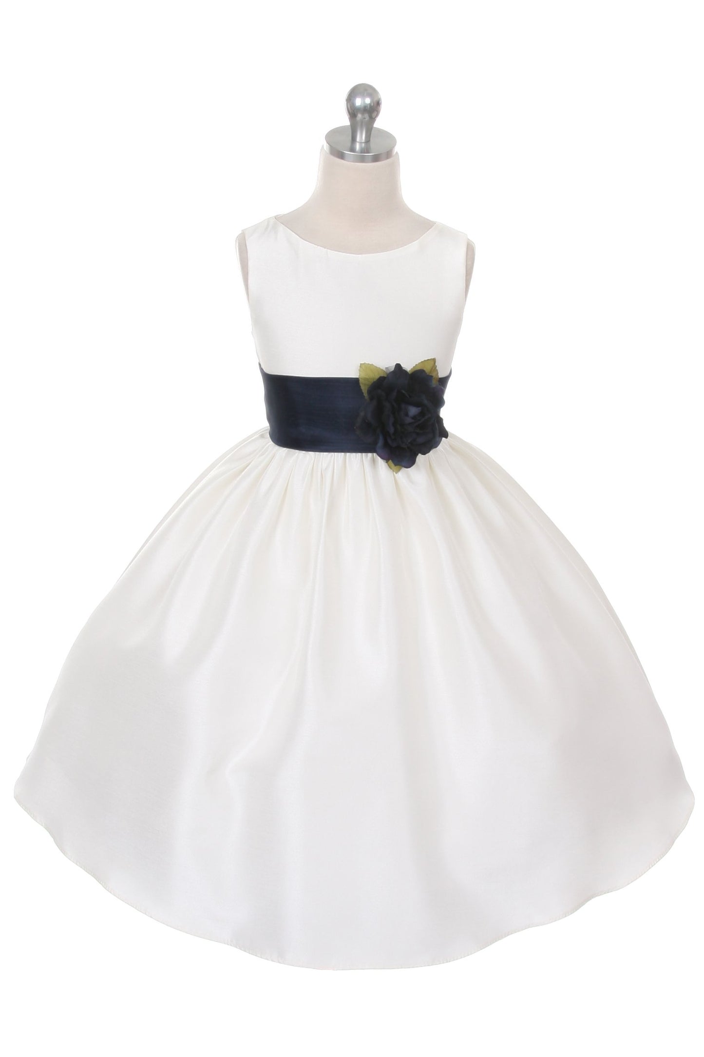 Dress - Poly Silk Organza Sash Girl Dress (Ivory Dress)