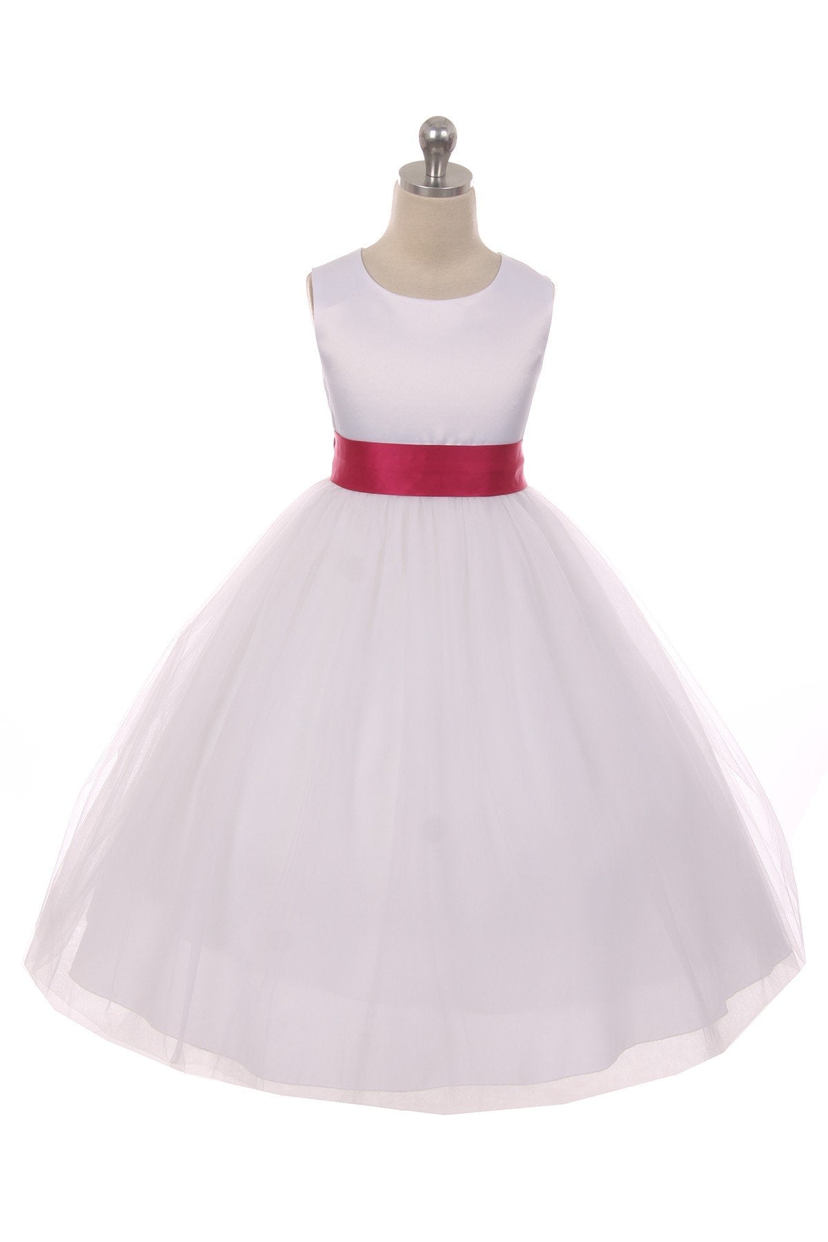 Dress - Satin Sash Bow Girl Dress (White Dress)