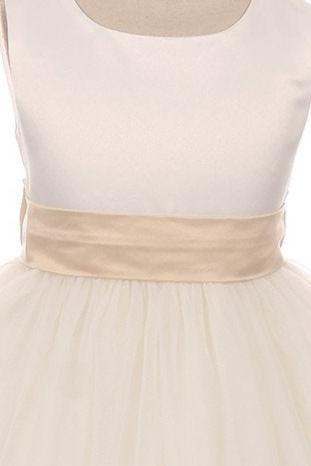 Dress - Satin Sash Bow Girl Dress (White Dress)