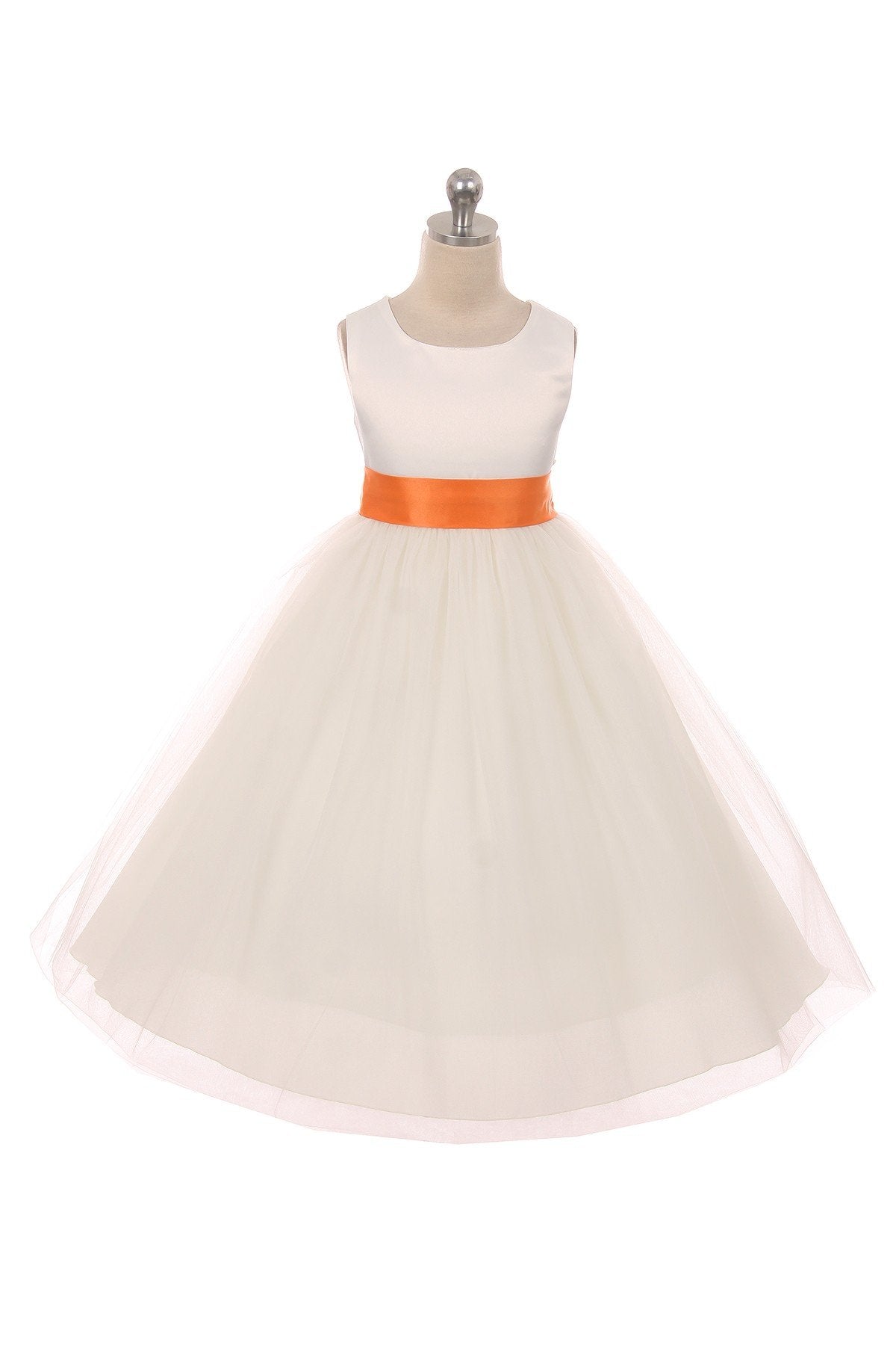 Dress - Satin Sash Bow Girl Dress (White Dress)