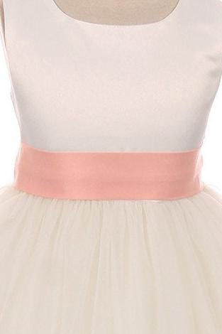 Dress - Satin Sash Bow Girl Dress (White Dress)