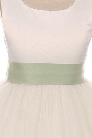 Dress - Satin Sash Bow Girl Dress (White Dress)