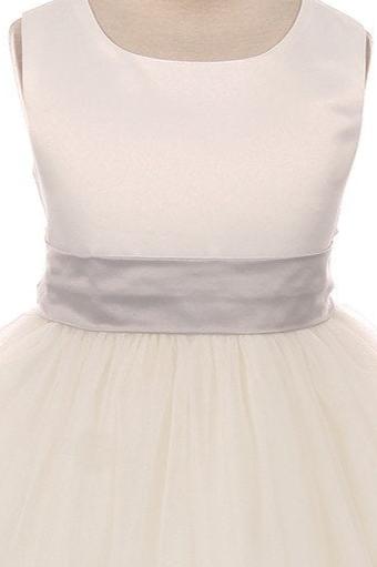 Dress - Satin Sash Bow Girl Dress (White Dress)