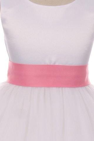 Dress - Satin Sash Bow Girl Dress (White Dress)