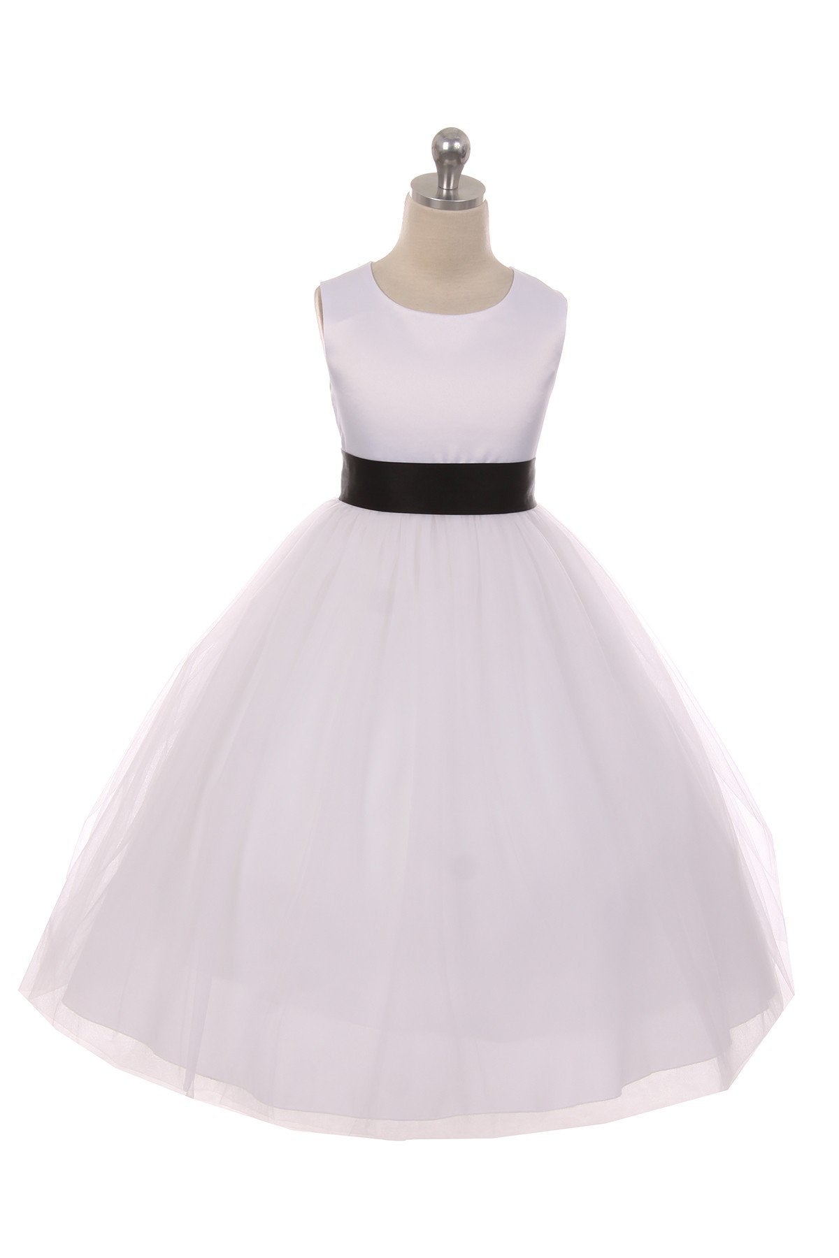 Dress - Satin Sash Bow Girl Dress (White Dress)